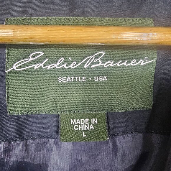 Eddie Bauer Mens Goose Down Puffer Jacket Sz L Black EB550 Fill Gorpcore - Picture 10 of 13